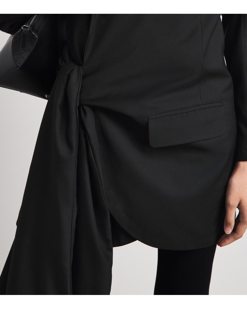 Late for Work Black Blazer Sleeve-Tie Mini Dress
