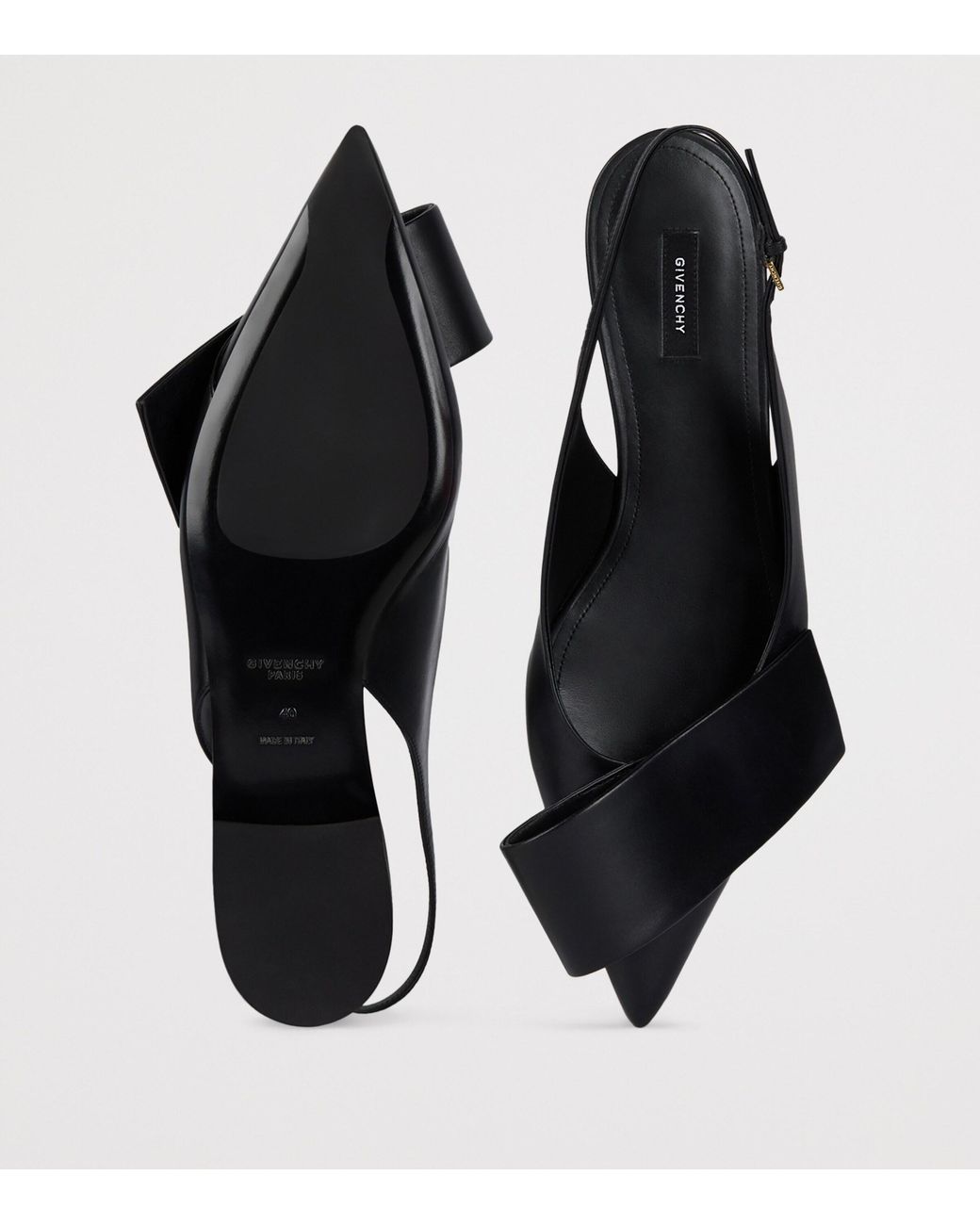 Givenchy Black Leather Twisted Ribbon Slingback Ballet Flats