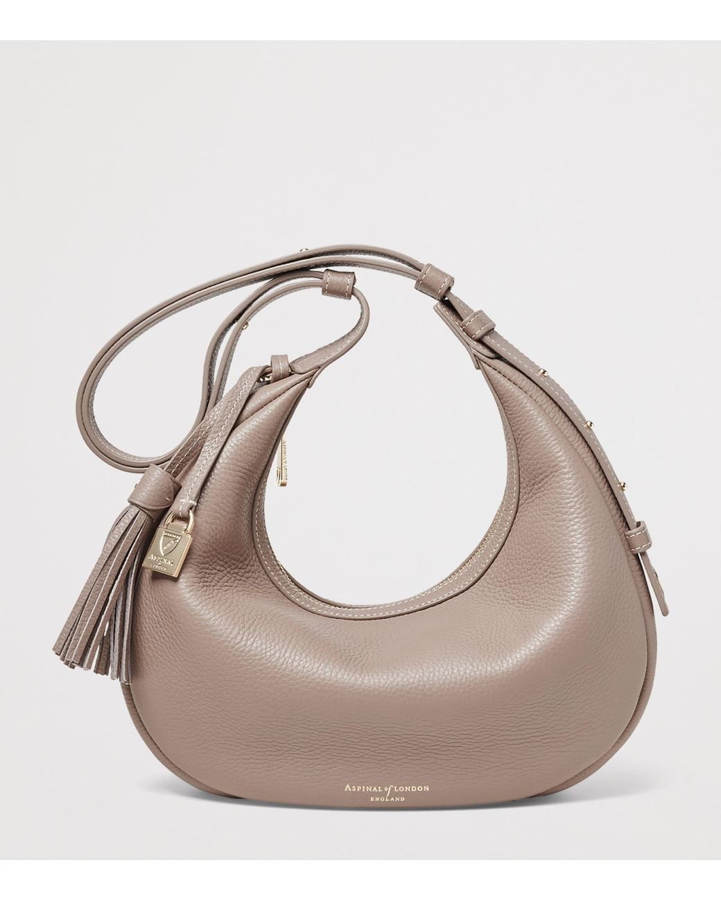 Aspinal Gray Small Leather Soho Crescent Shoulder Bag