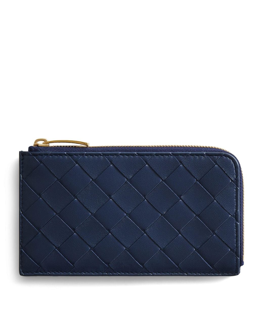 Bottega Veneta Blue Leather Intrecciato L-Zip Card Holder