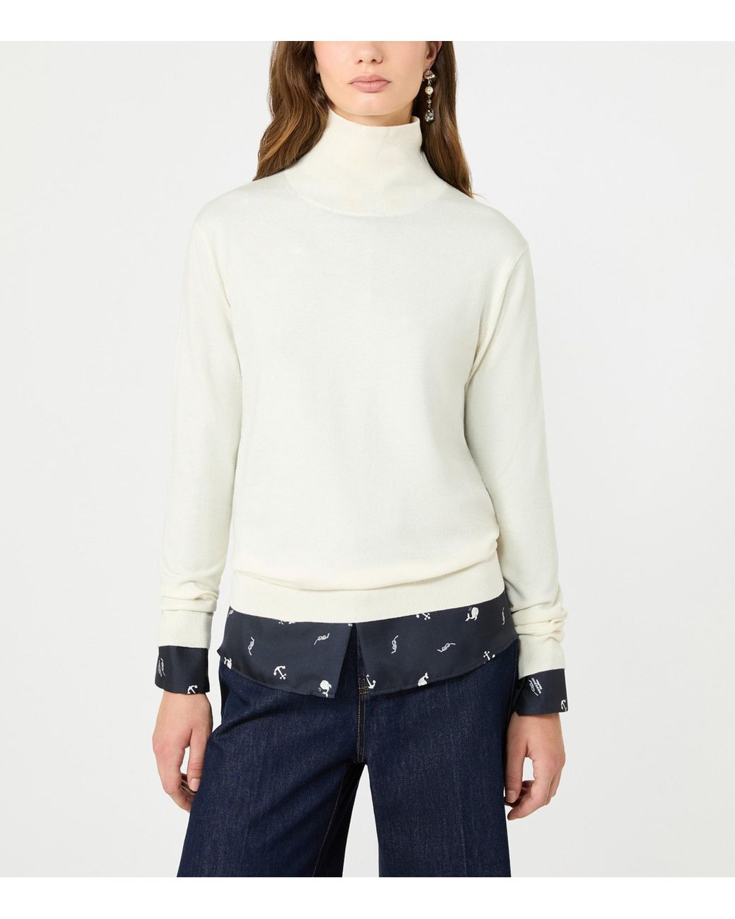 Weekend by Maxmara White Silk-Wool-Blend Rollneck Sweater