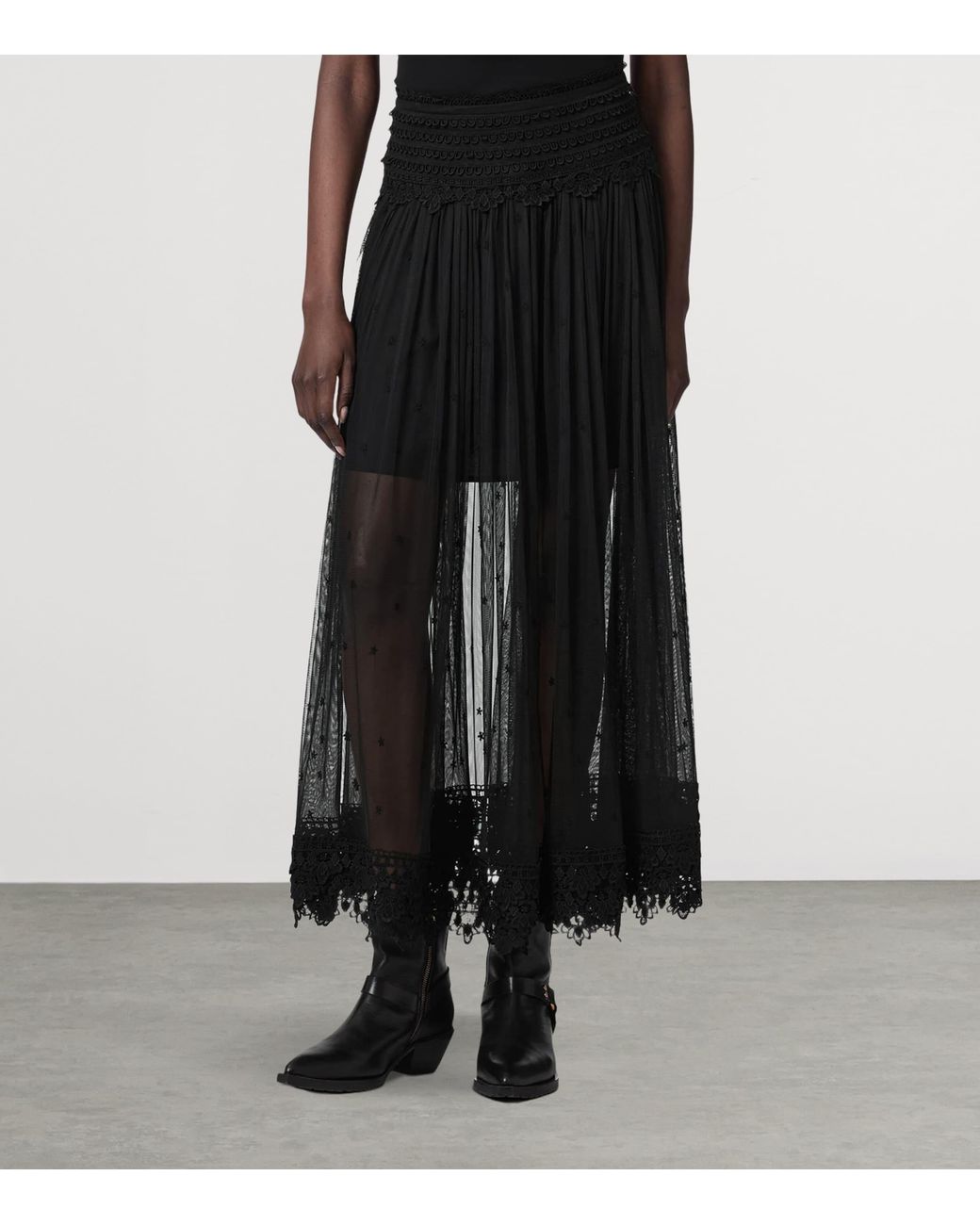 AllSaints Black Mesh Trixie Maxi Skirt