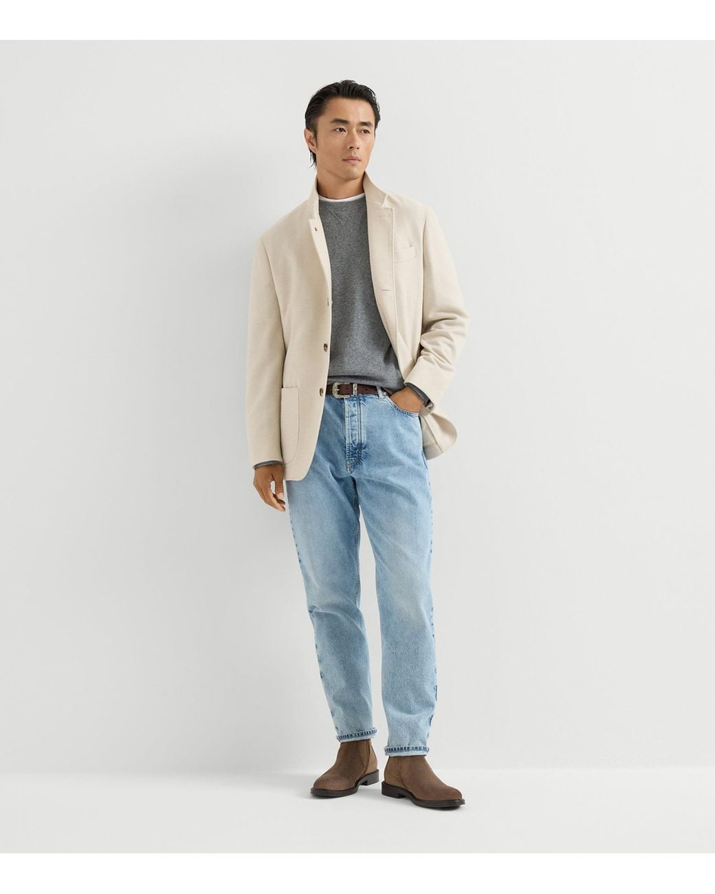 Brunello Cucinelli White Cashmere Water-Resistant Coat for men