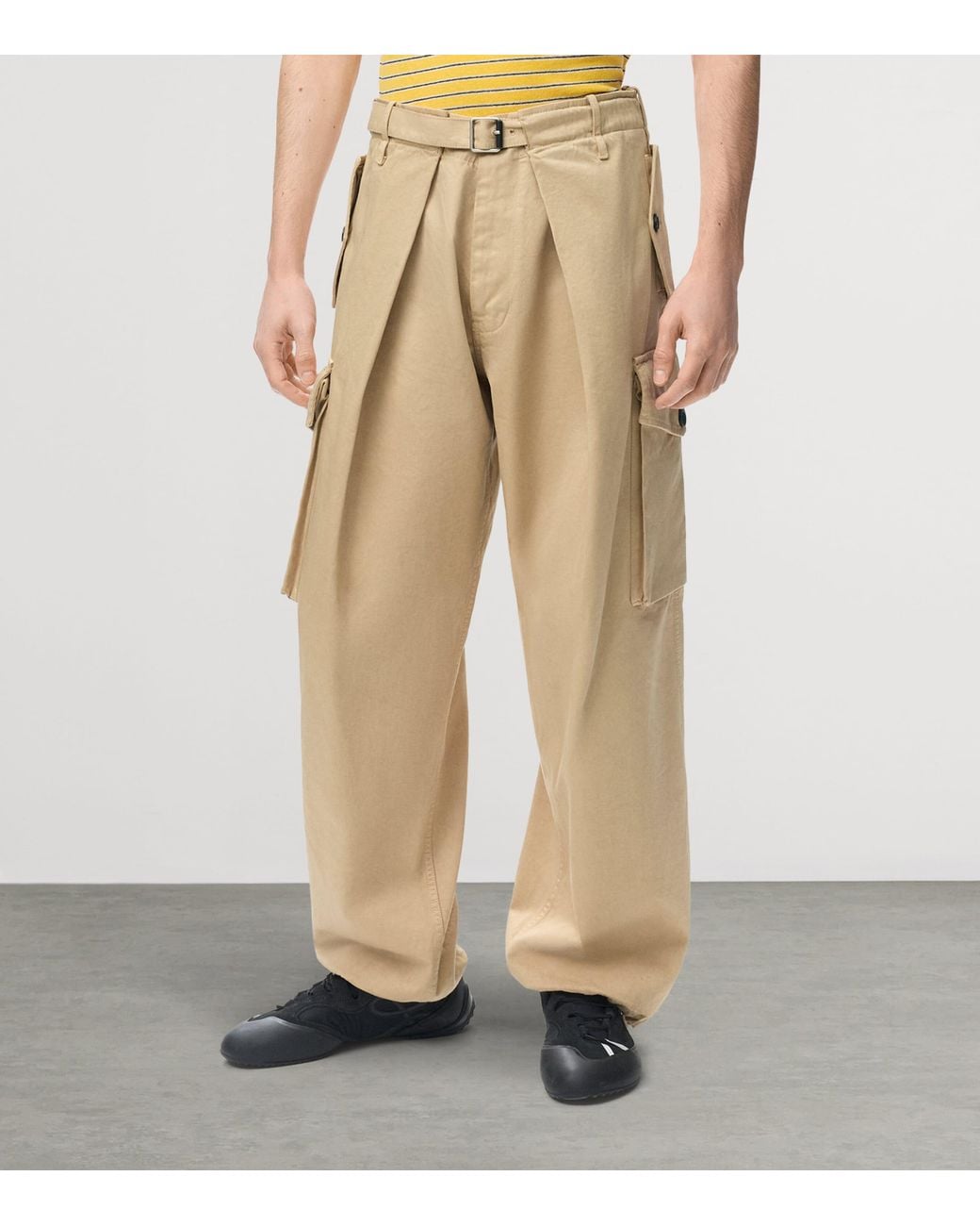 Loewe Natural Cotton Pleated Cargo Trousers for men