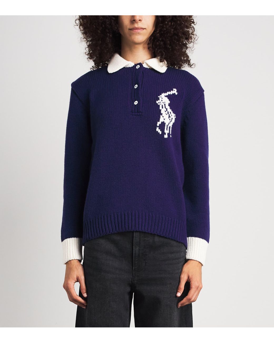Polo Ralph Lauren Blue Wool Logo Rugby Sweater