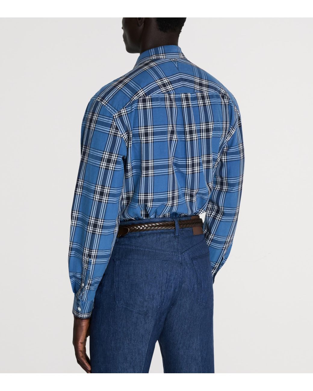 Dunhill Blue Cotton Check Print Shirt for men