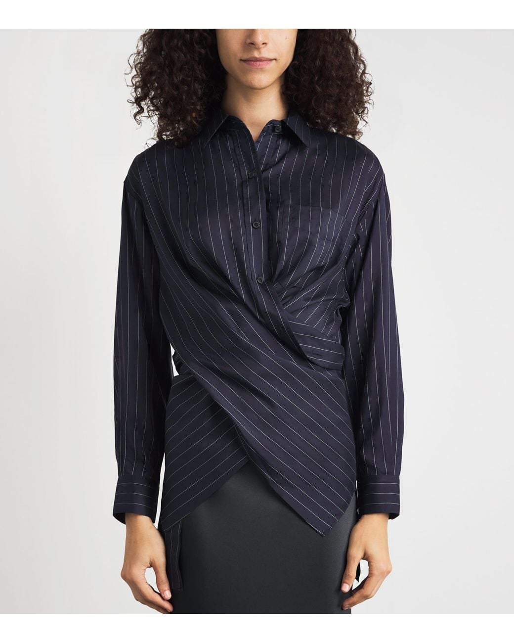 Lafayette 148 New York Blue Silk-Blend Pinstripe Shirt