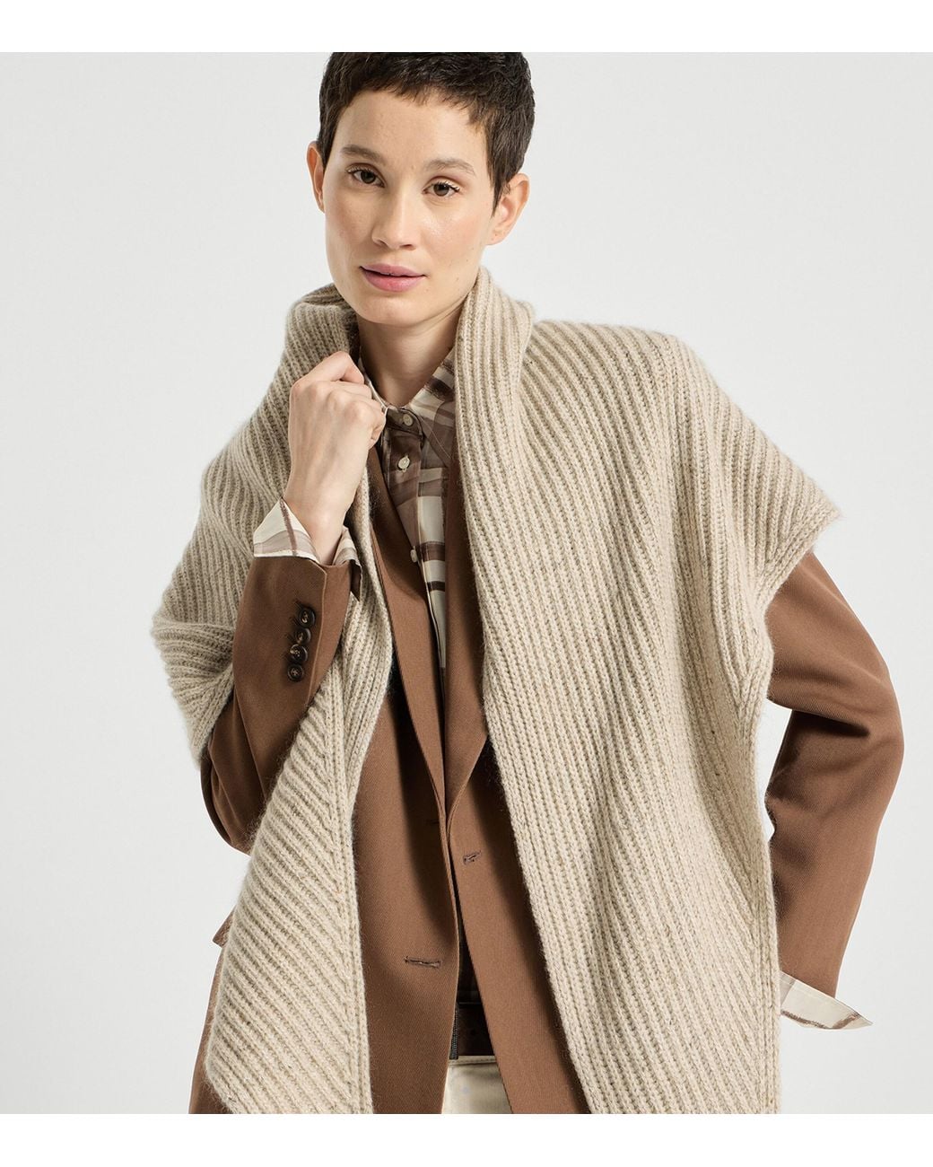 Brunello Cucinelli White Cashmere-Blend Sparkling Shawl