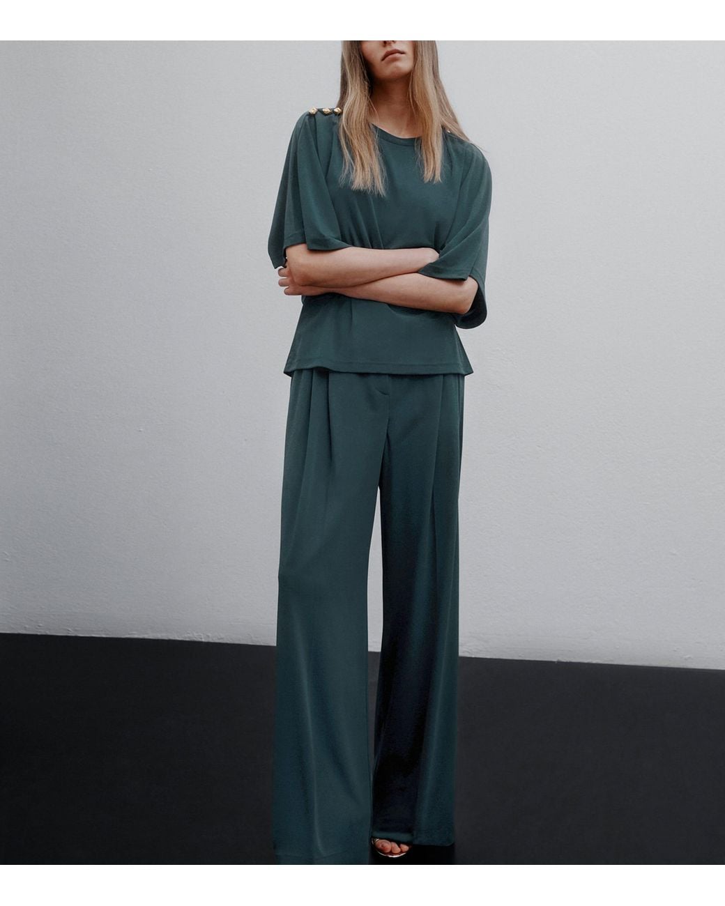 Marella Green Jersey Wide-Leg Trousers