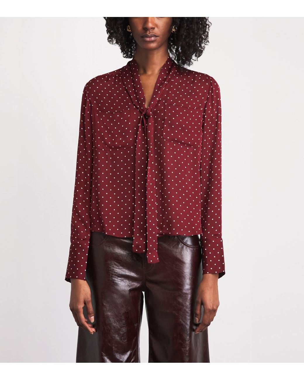 FRAME Red Silk Modern Tie Blouse