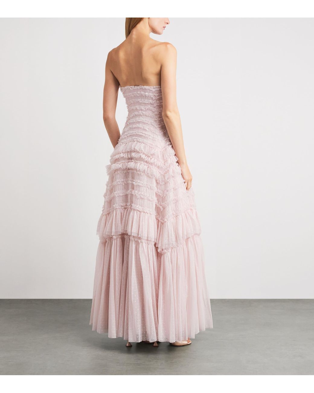 Needle & Thread Pink Ruffle Strapless Valentine Maxi Dress