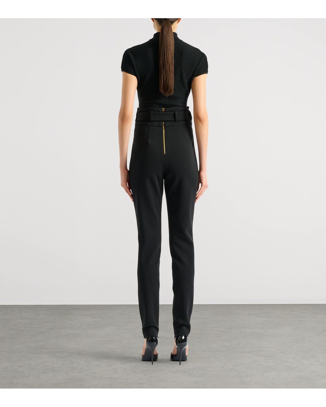 Balmain Black Merino Wool Rib-Knit Bodysuit