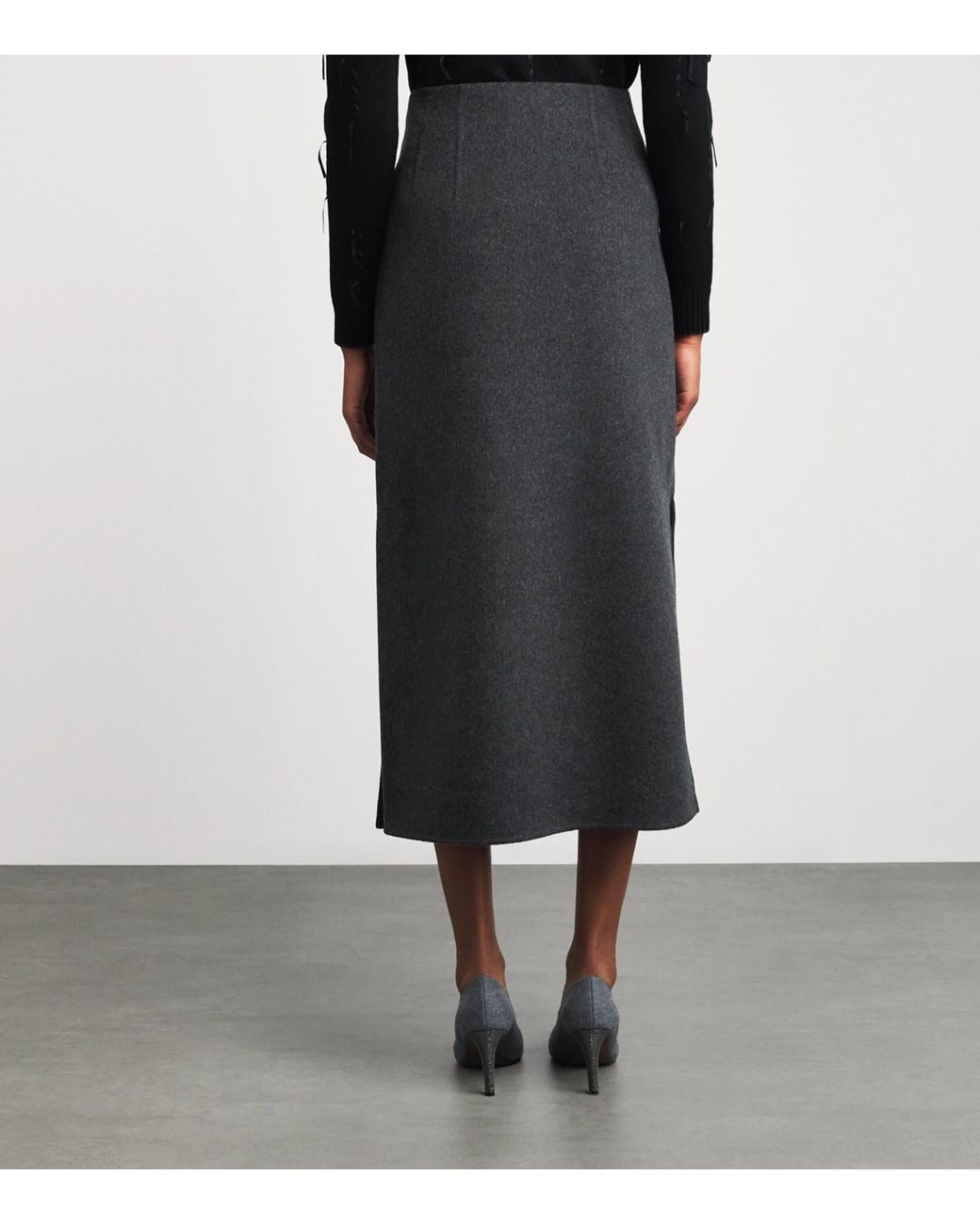 Lafayette 148 New York Black Wool-Cashmere Midi Skirt