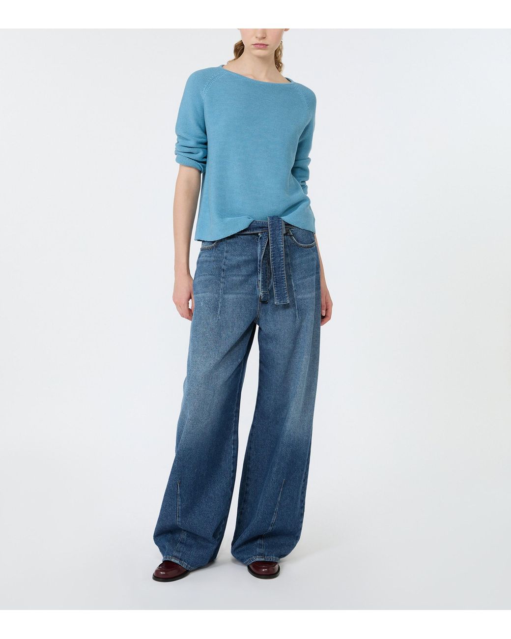 Weekend by Maxmara Blue Cotton Boat-Neck Sweater