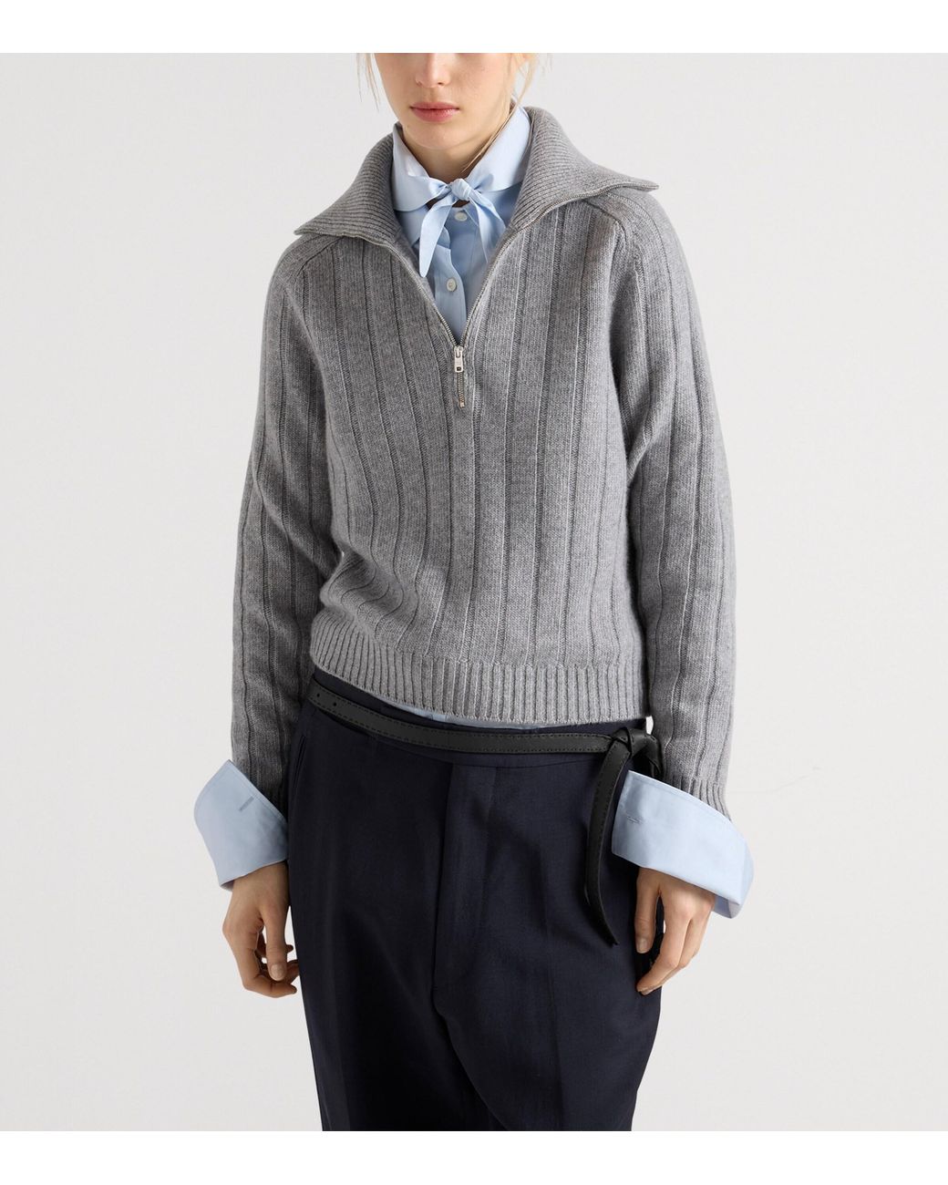 Prada Gray Re-Cashmere Quarter-Zip Sweater