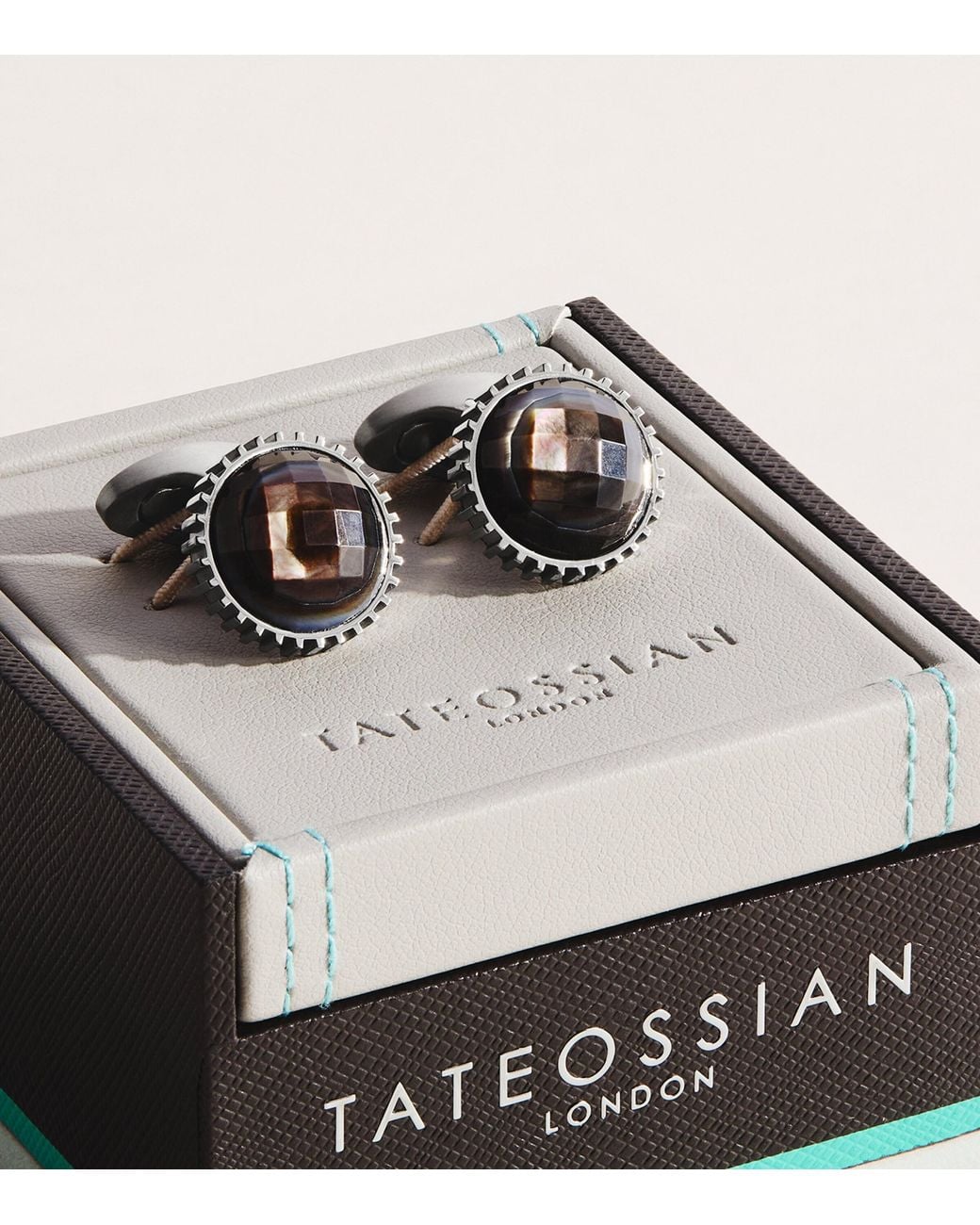Tateossian Black Titanium And Mother-Of-Pearl Aurora Domed Gear Cufflinks for men