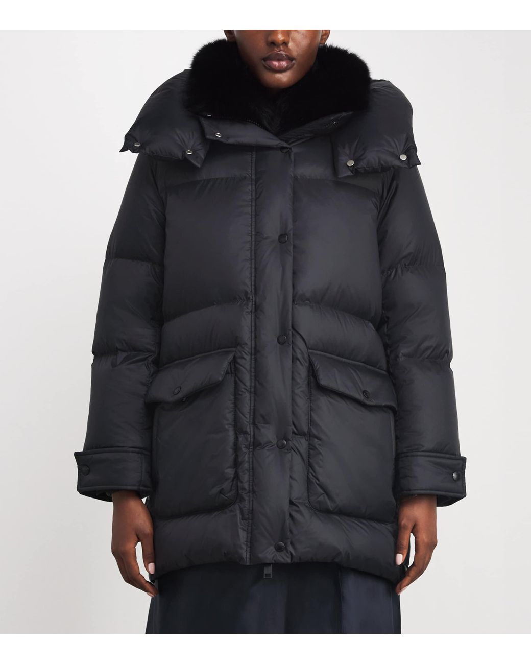 Yves Salomon Black Down Fur-Trim Adaptable Parka Coat