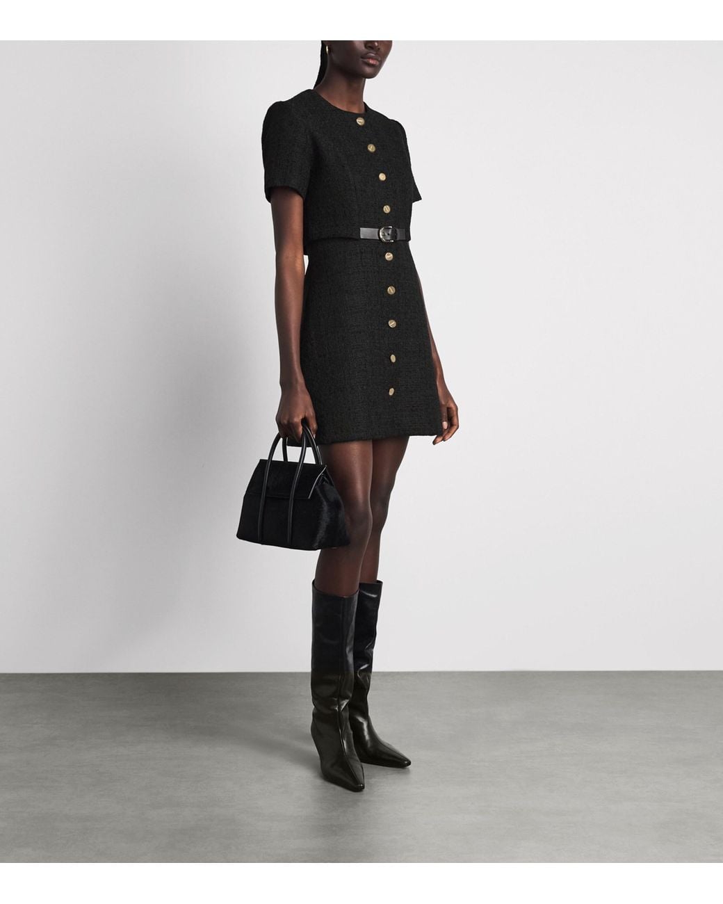 Sandro Black Tweed Belted Mini Dress