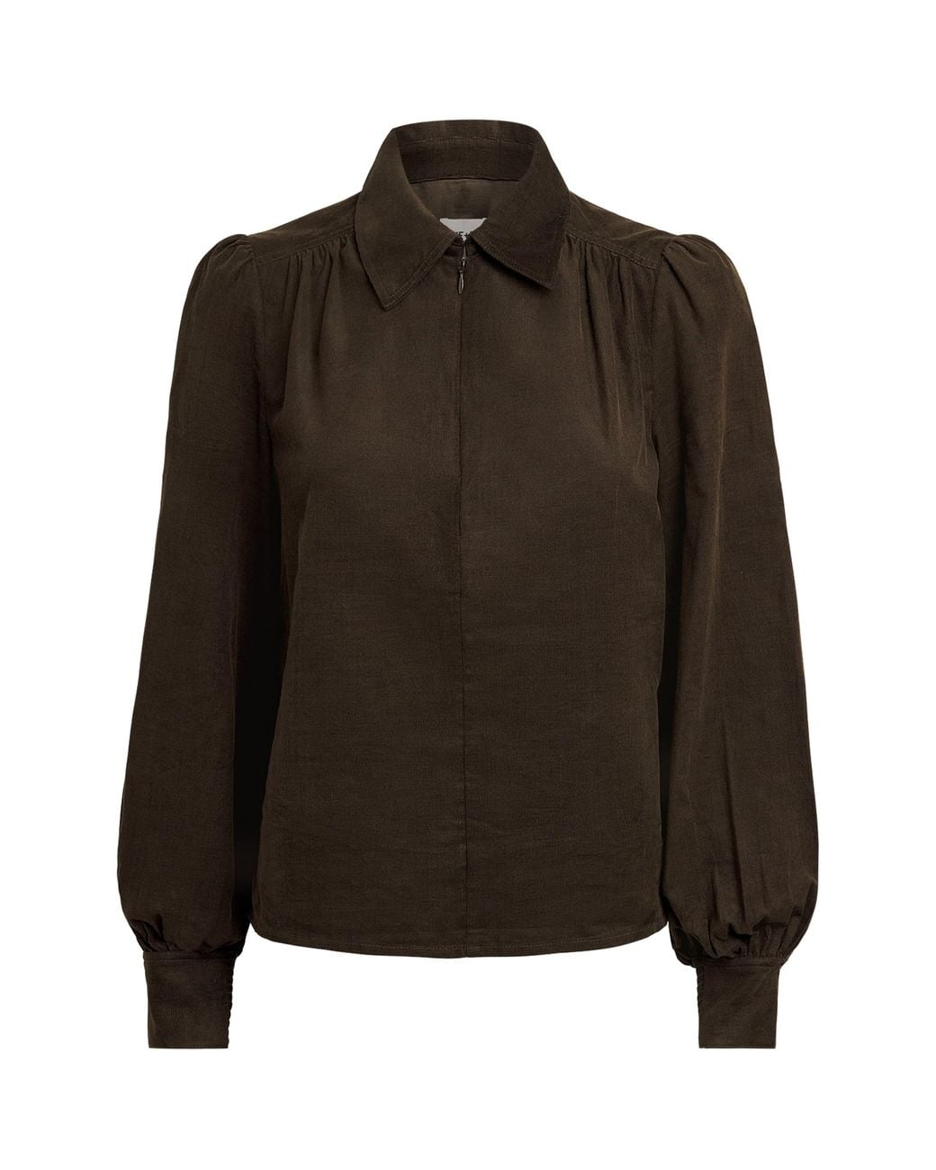 ME+EM Brown Corduroy Zip-Neck Blouse