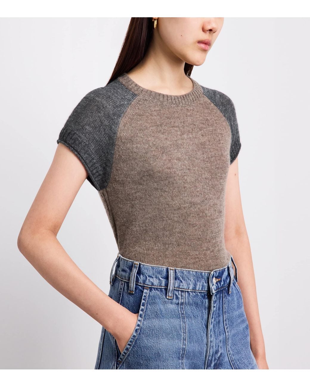 ME+EM Gray Merino Wool-Cashmere-Silk Sweater Top