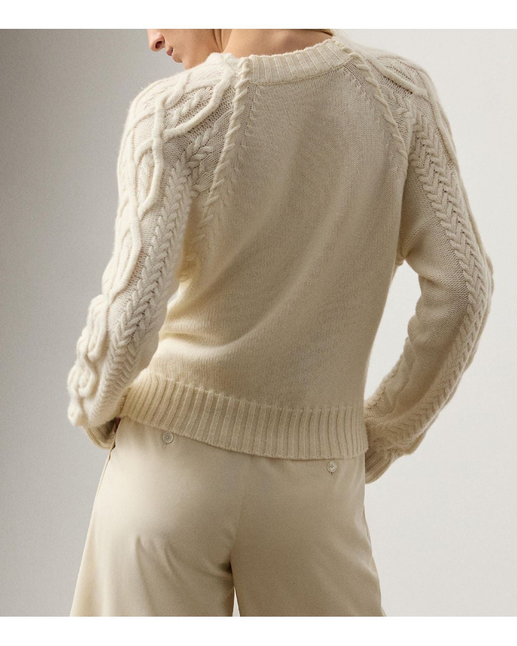 Ralph Lauren White Cashmere Cable-Knit Sweater