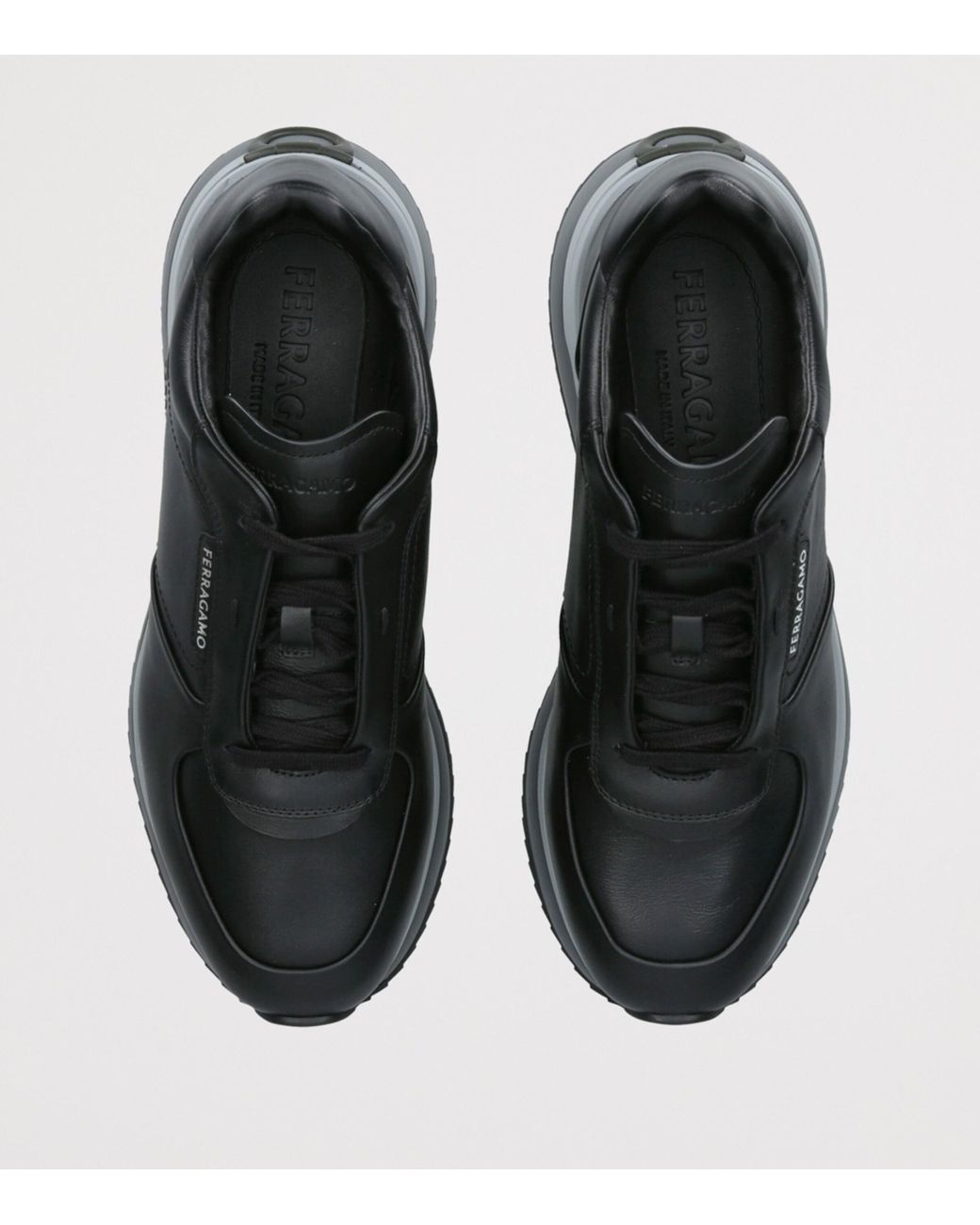 Ferragamo Black Leather Low-Top Sneakers for men