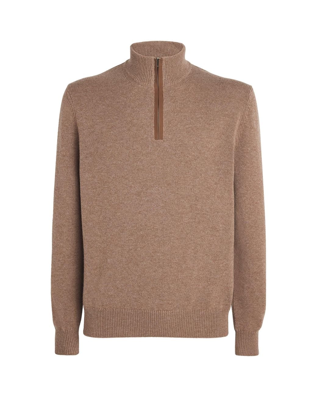 Agnona Brown Cashmere Quarter-Zip Sweater for men