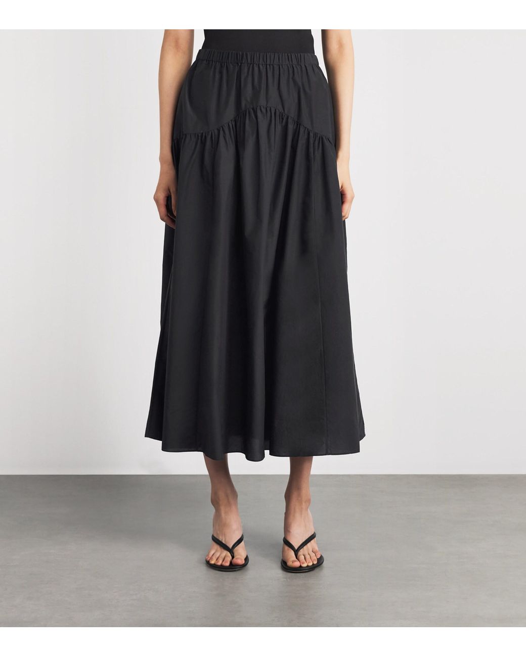 Theory Black Curved Yoke Midi Skirt