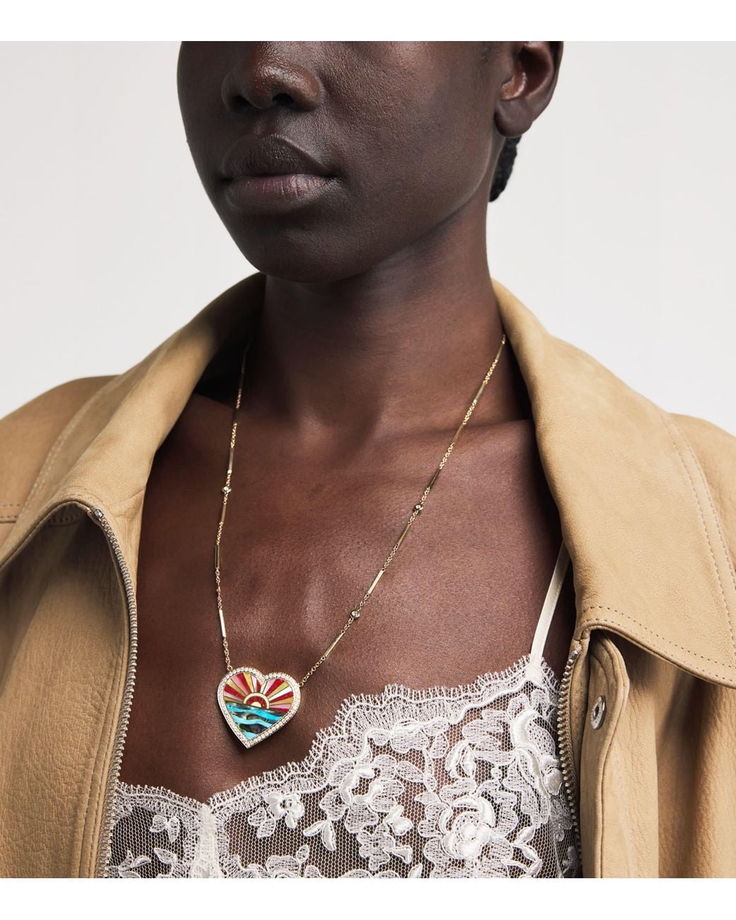 Jacquie Aiche White Diamond, And Pearl Coral Sunshine Heart Necklace