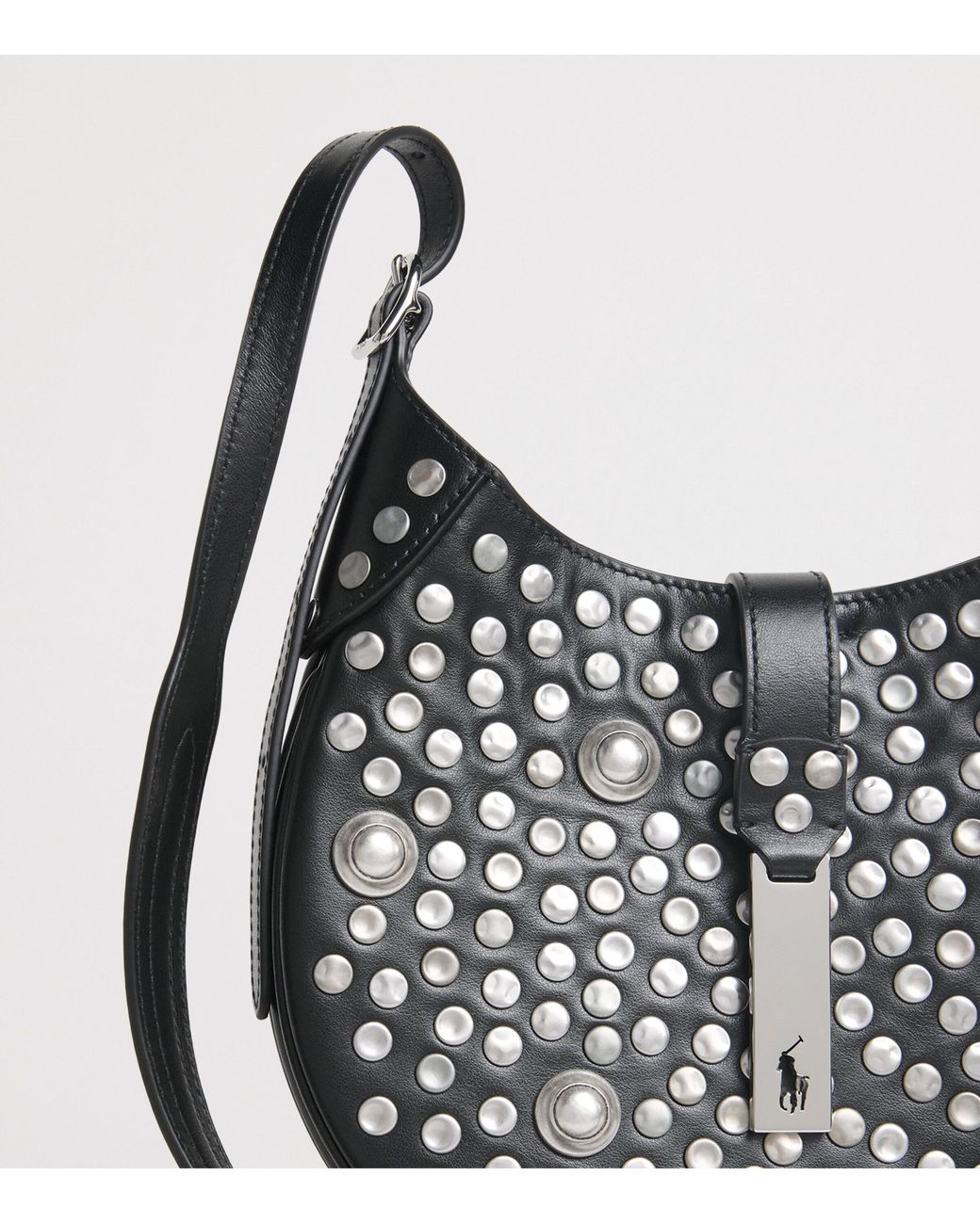 Polo Ralph Lauren Black Leather Studded Polo Id Shoulder Bag