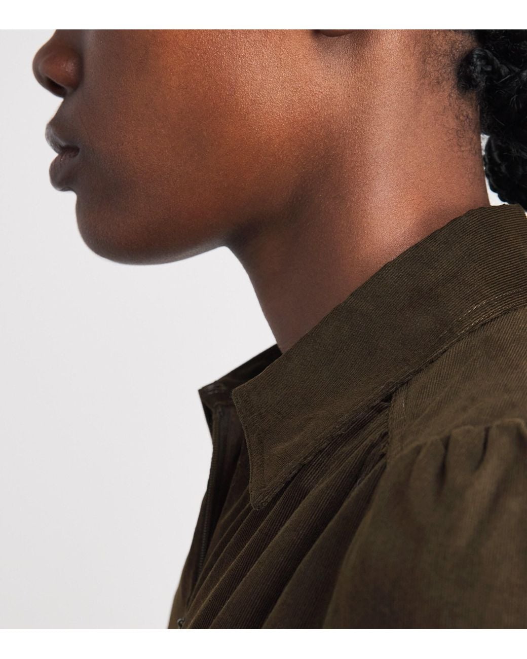 ME+EM Brown Corduroy Zip-Neck Blouse