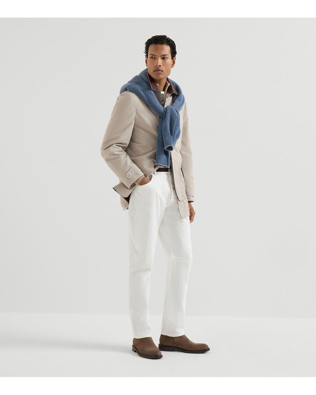 Brunello Cucinelli Natural Cashmere Quarter-Zip Sweater for men