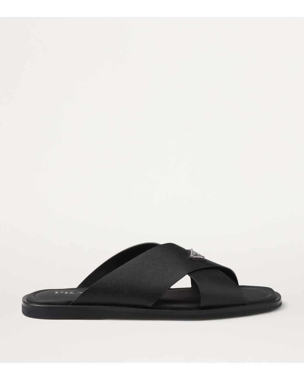 Prada Black Saffiano Leather Crossover Sandals for men