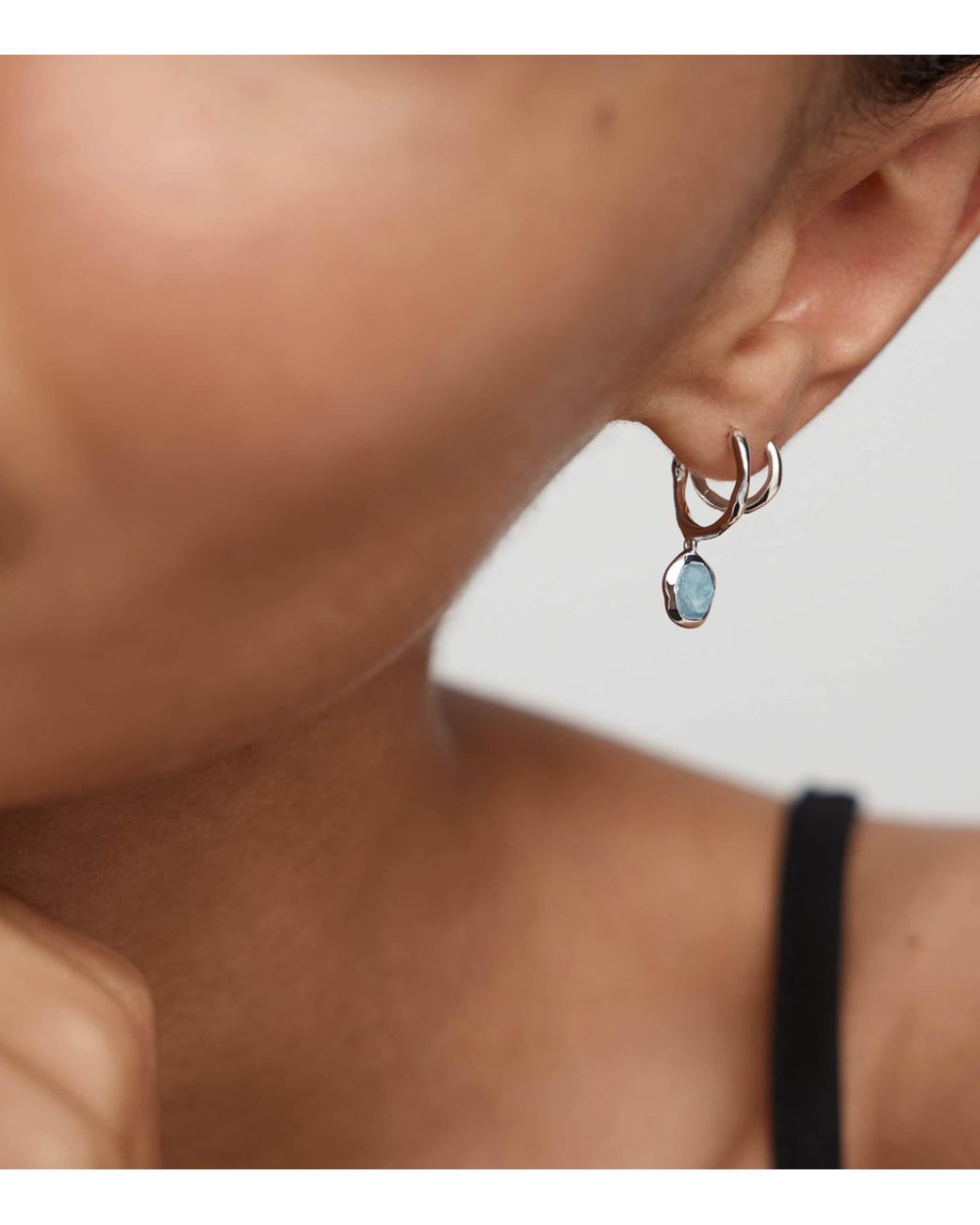 Monica Vinader Blue Sterling And Aquamarine Odyssey Huggie Earrings