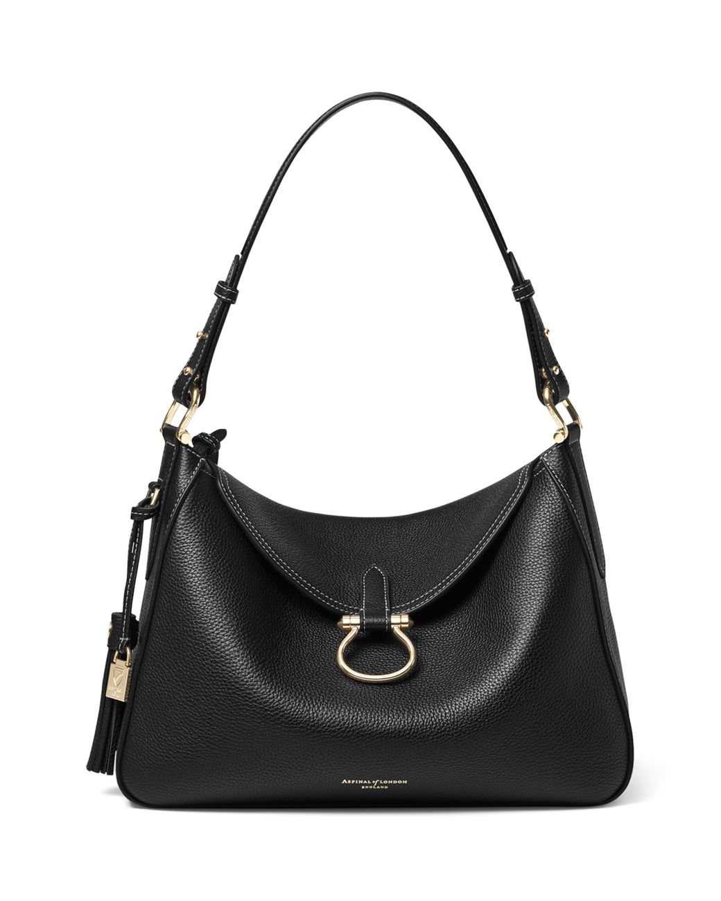 Aspinal Black Grained Leather Bella Shoulder Bag