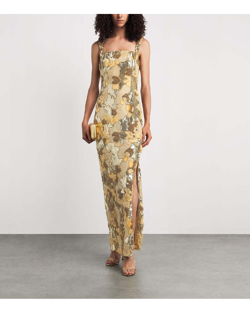 Rachel Gilbert Metallic Embellished Elyse Maxi Dress