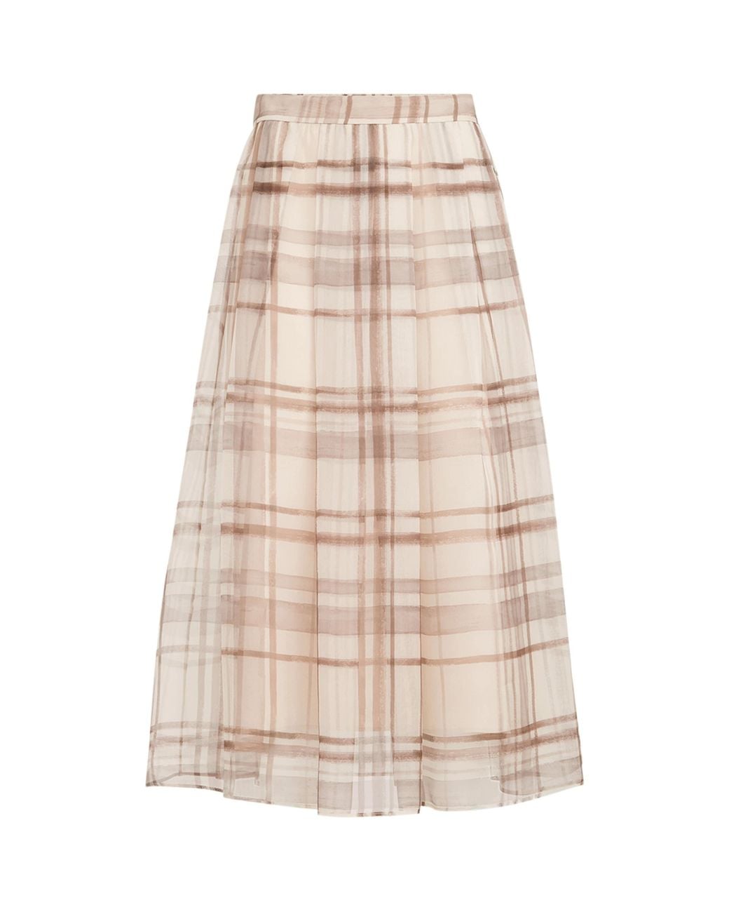 Brunello Cucinelli Natural Silk Check Midi Skirt
