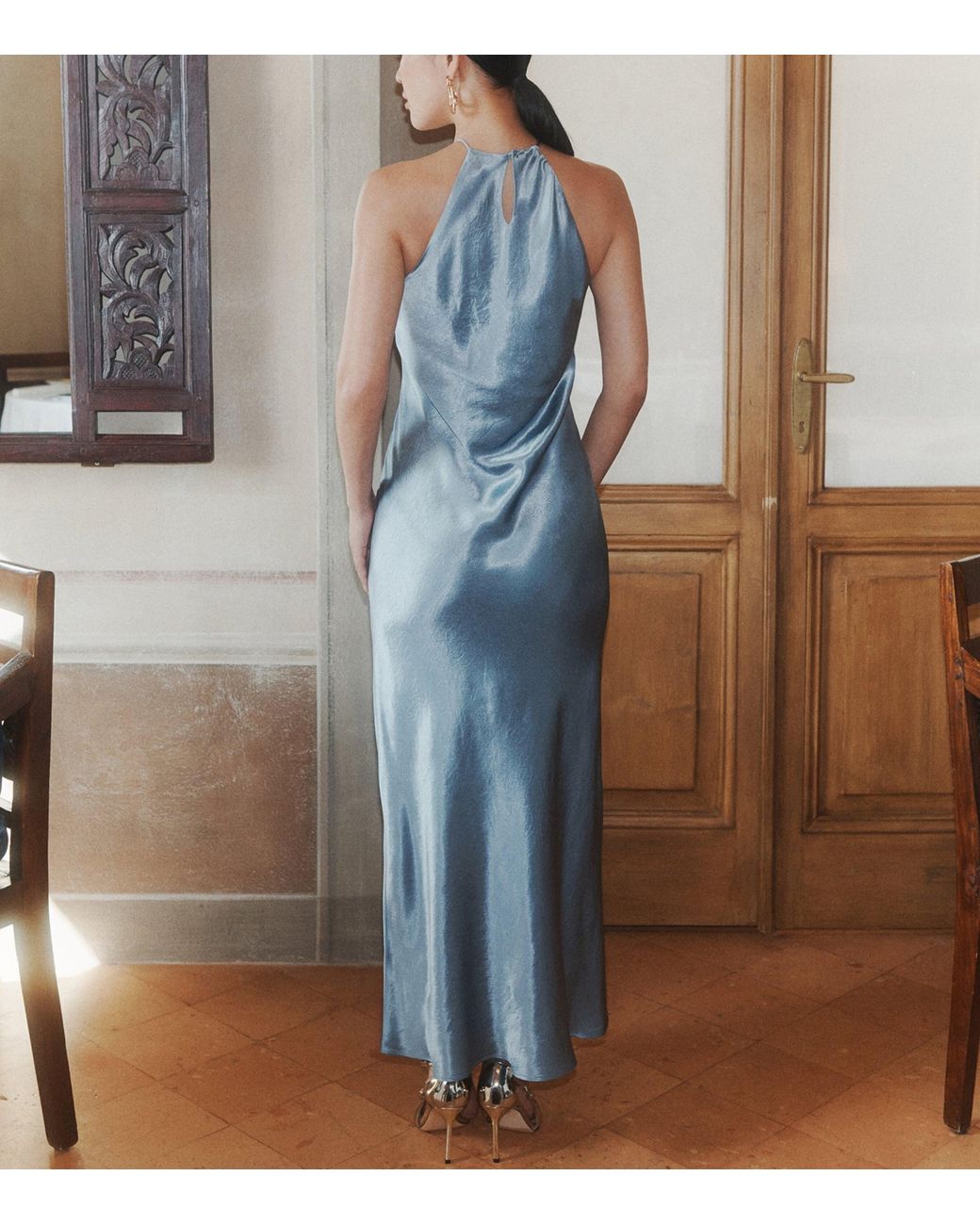 Marella Blue Satin Halterneck Maxi Dress