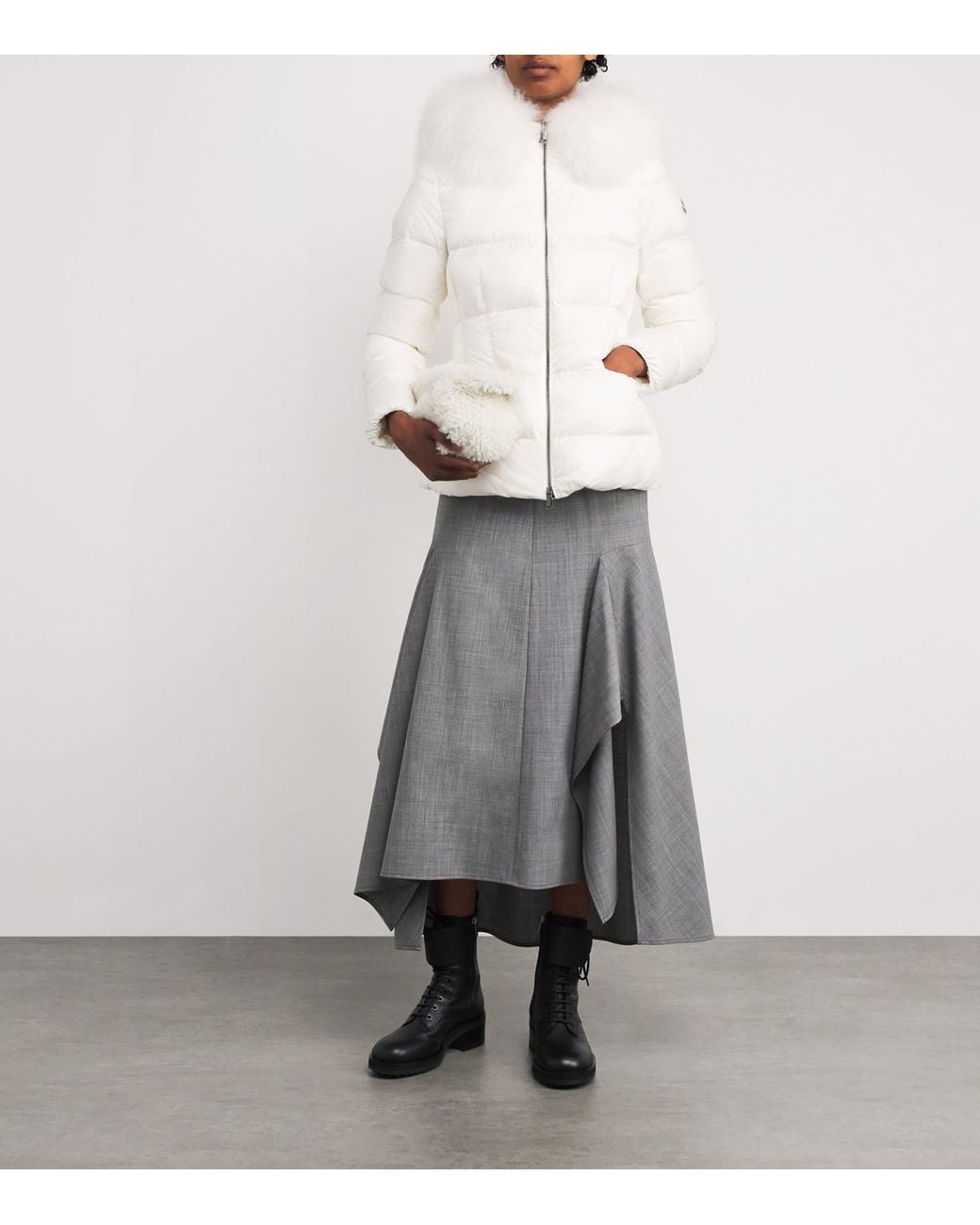 Moncler White Shearling-Trim Boed Puffer Jacket