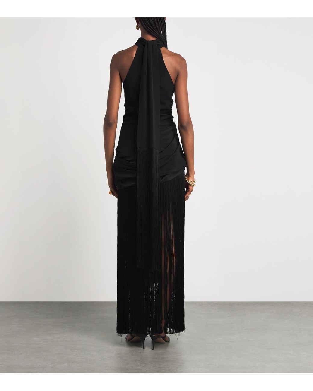 Cult Gaia Black Fringe-Detail Noosha Maxi Dress
