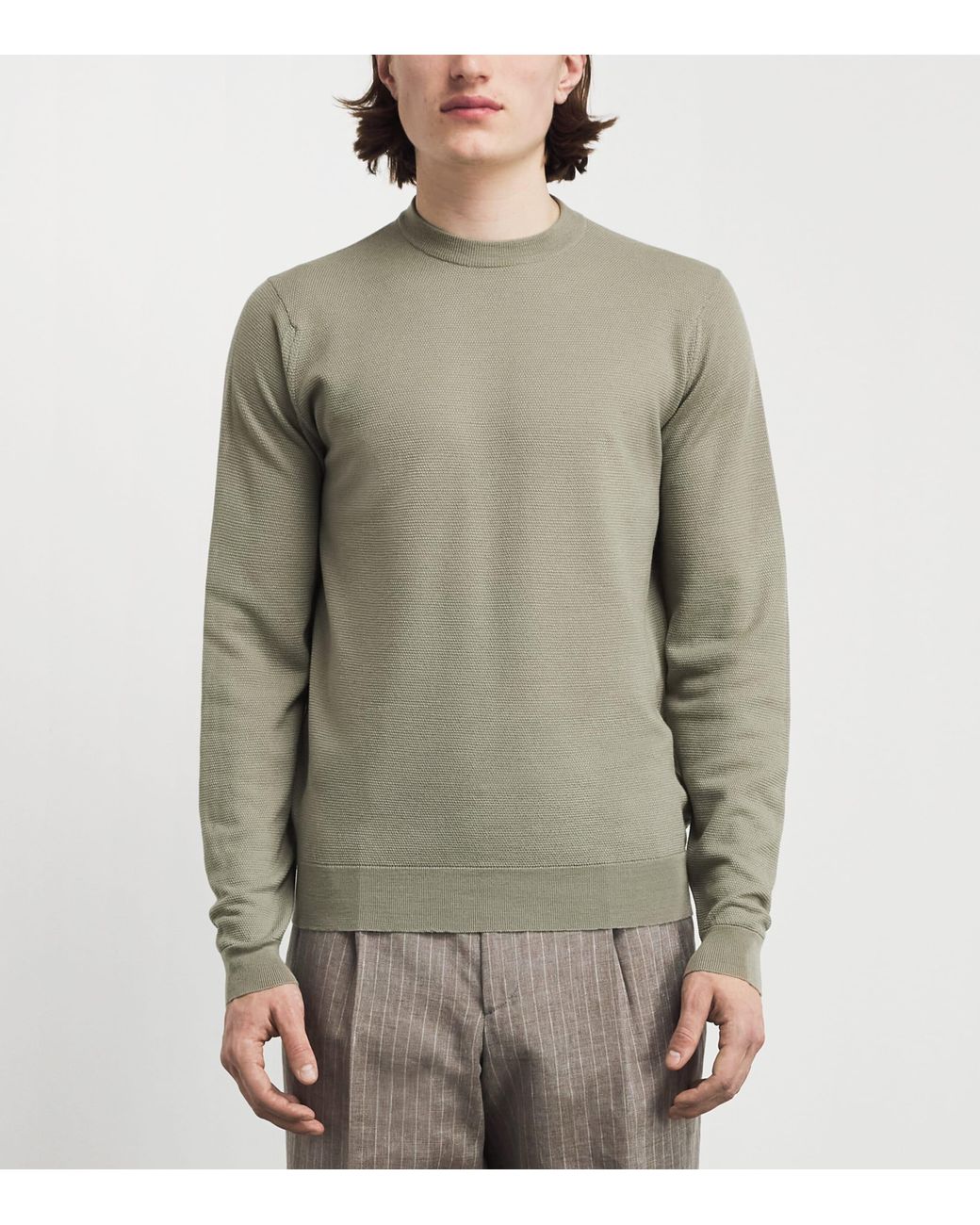 John Smedley Green Merino Wool Textured Sweater for men