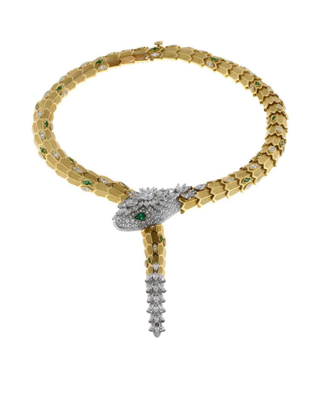 BVLGARI Emerald And Diamond Serpenti Necklace in Metallic