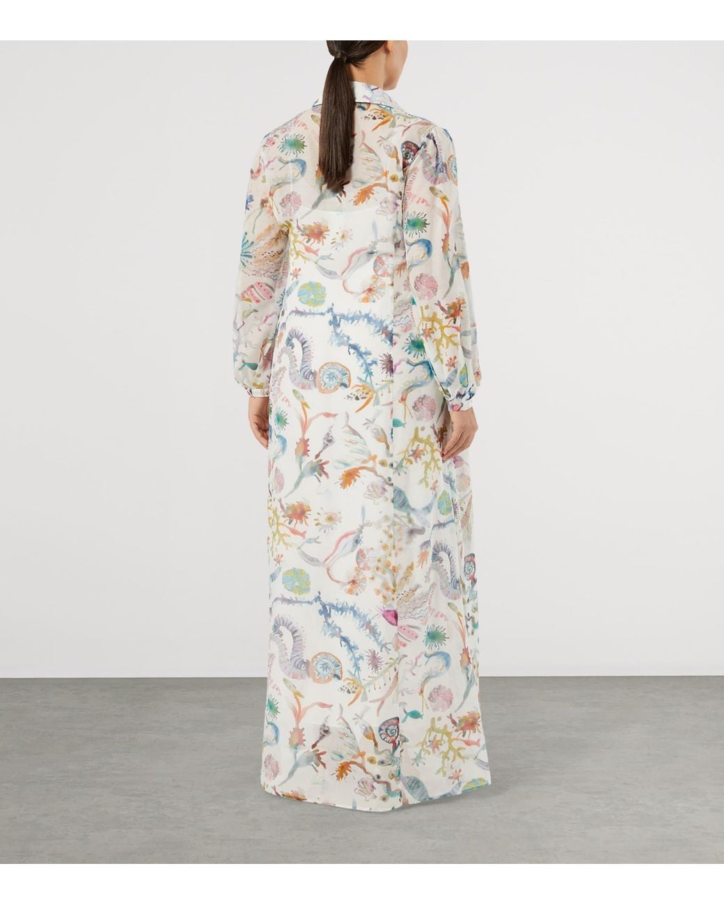 Marina Rinaldi White Cotton-Silk Maxi Shirt Dress