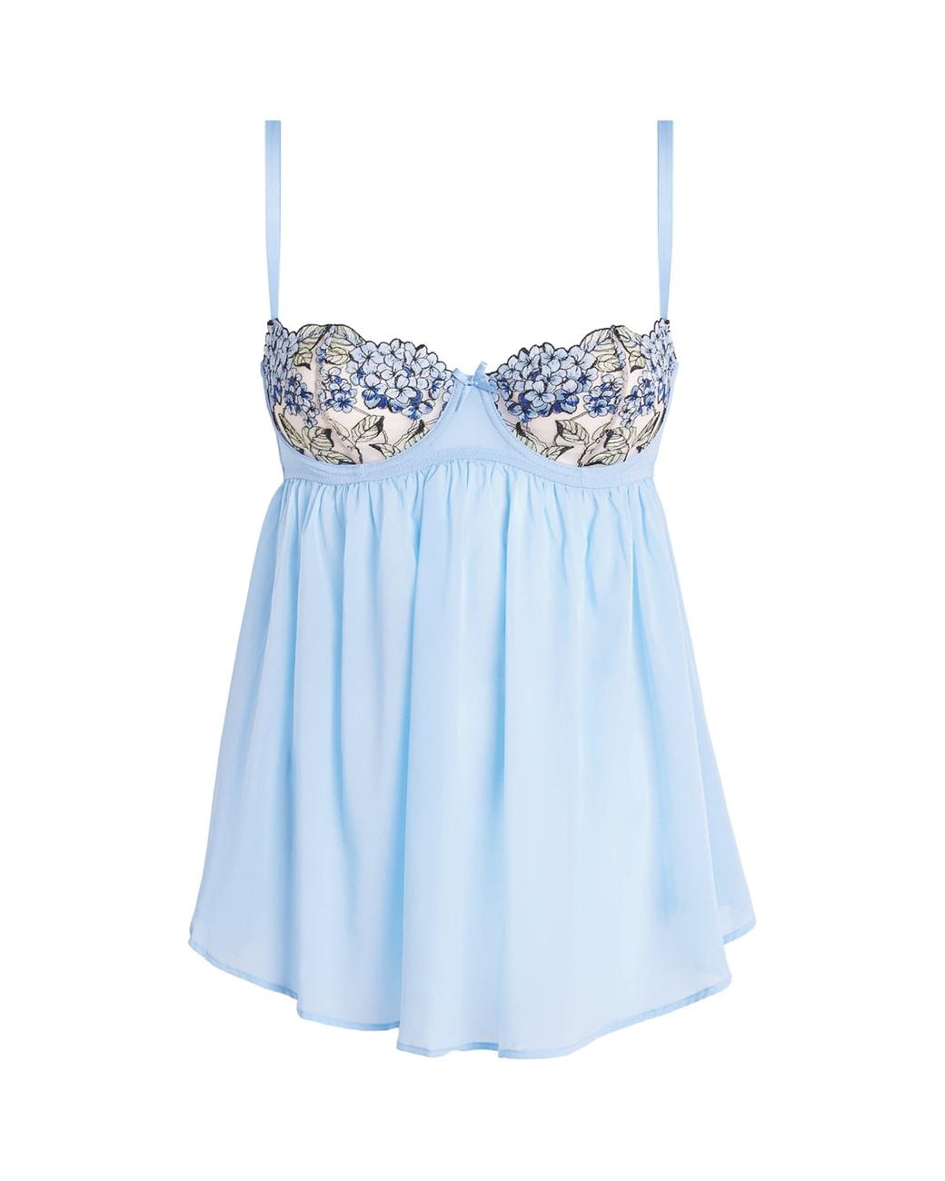 Fleur du Mal Blue Silk-Blend Hydrangea Babydoll Slip Dress