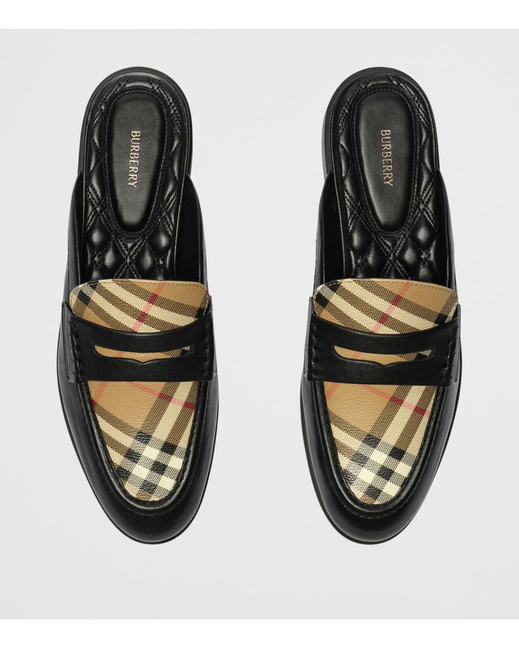 Burberry Black Leather Check Opal Mules