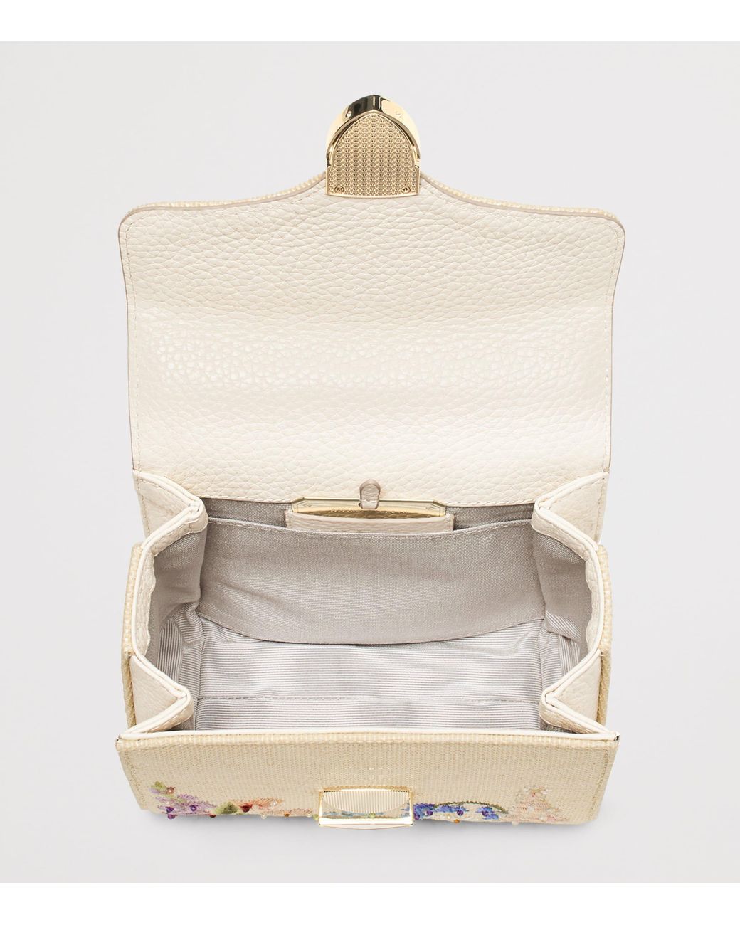 Aspinal Metallic Mini Raffia Floral Embroidery Mayfair Bag
