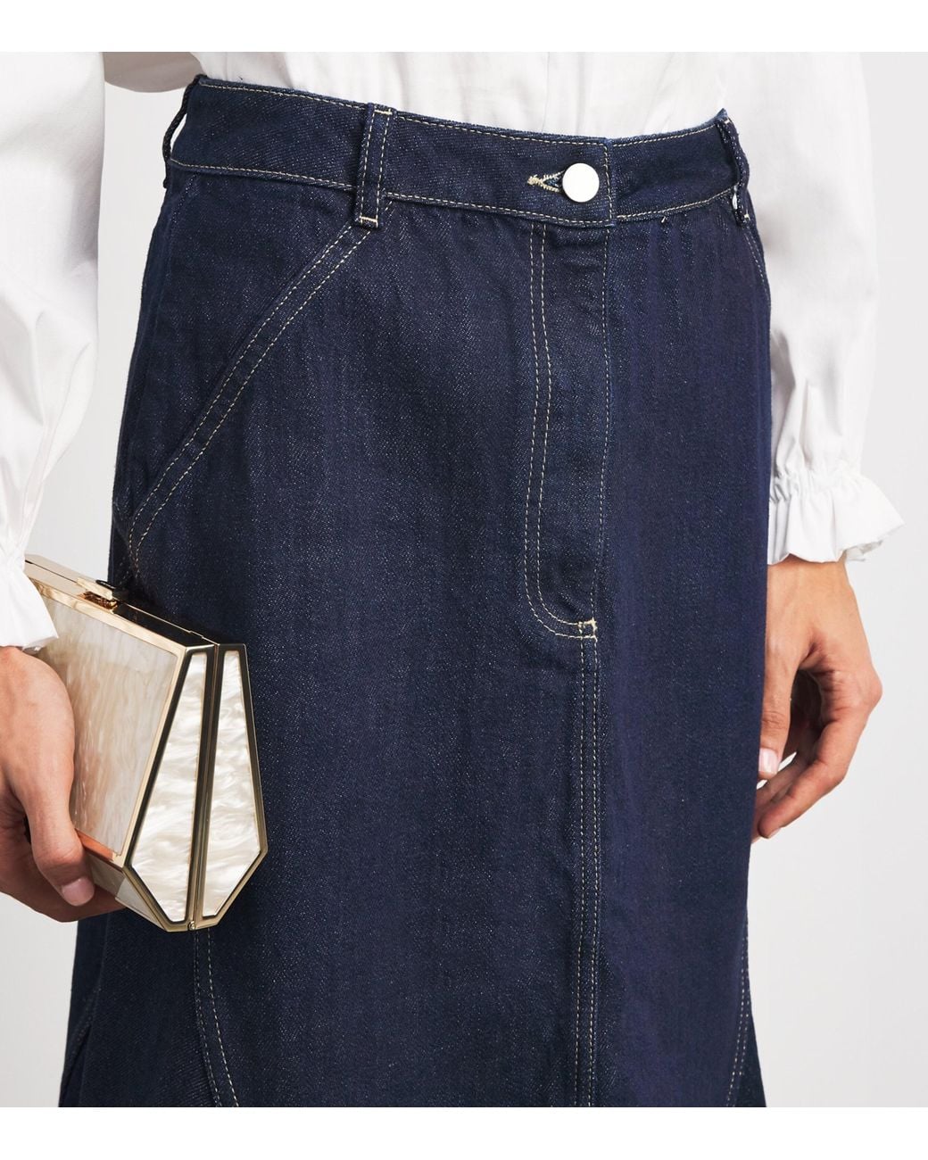 Safiyaa Blue Luisella Denim Midi Skirt