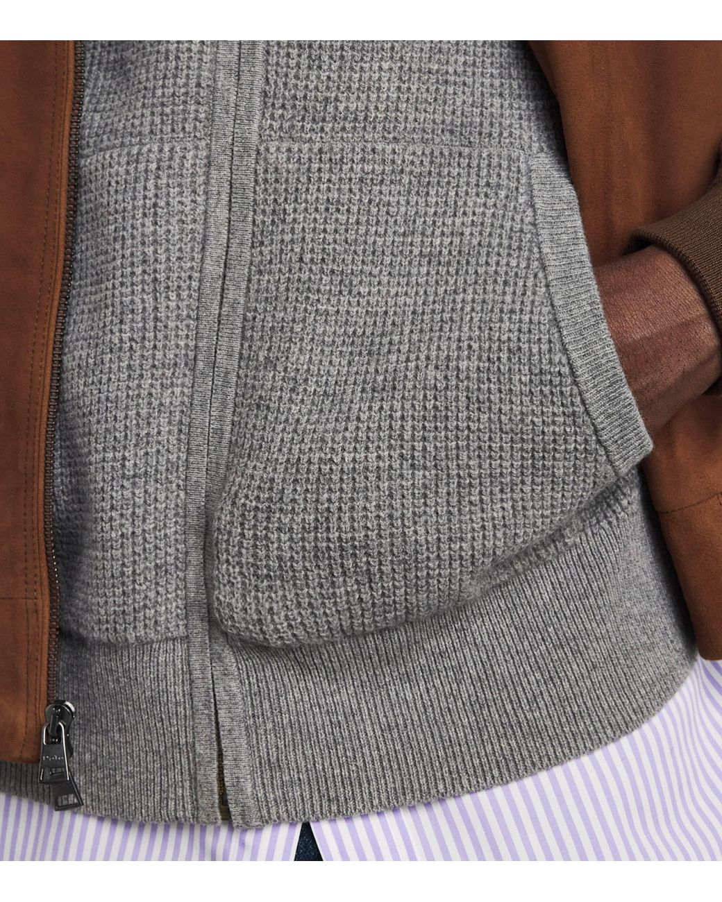 Polo Ralph Lauren Gray Wool-Cotton Waffle-Knit Zip-Up Hoodie for men