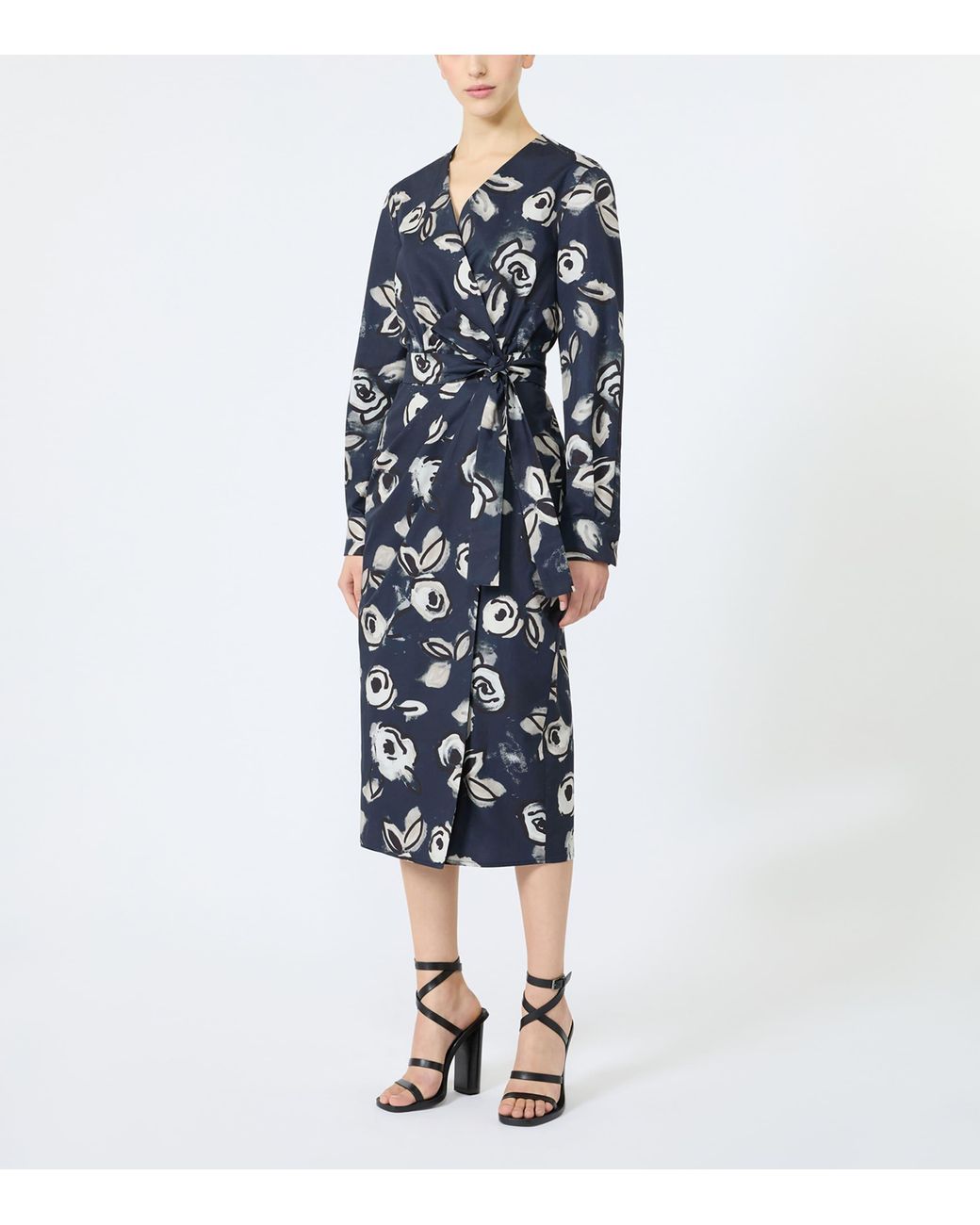 Max Mara Blue Cotton Printed Midi Dress
