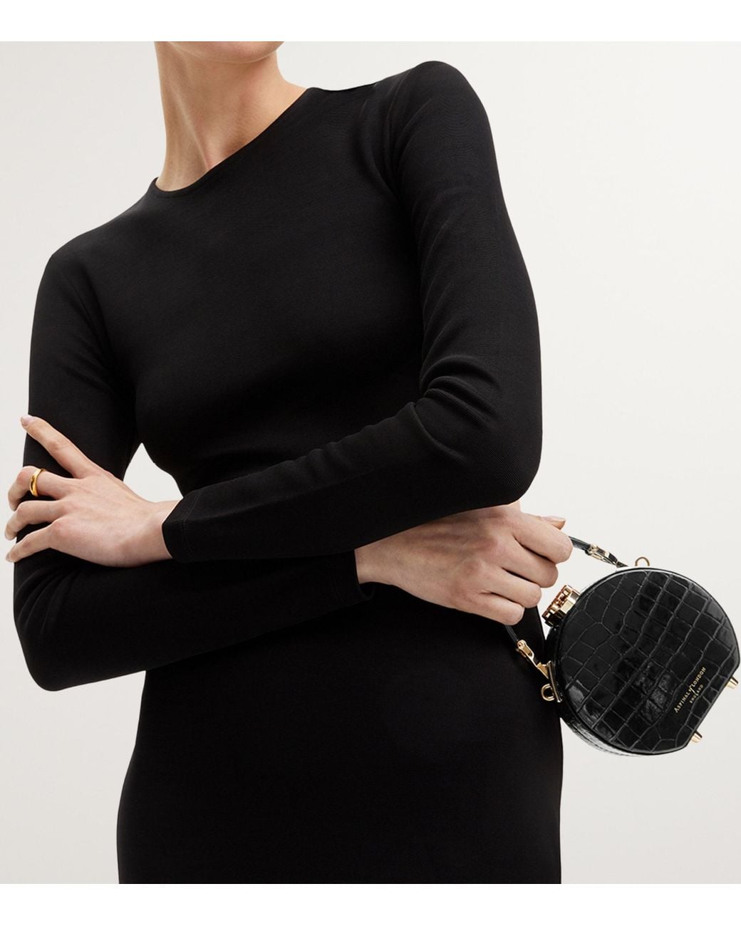 Aspinal Black Micro Hat Box Bag